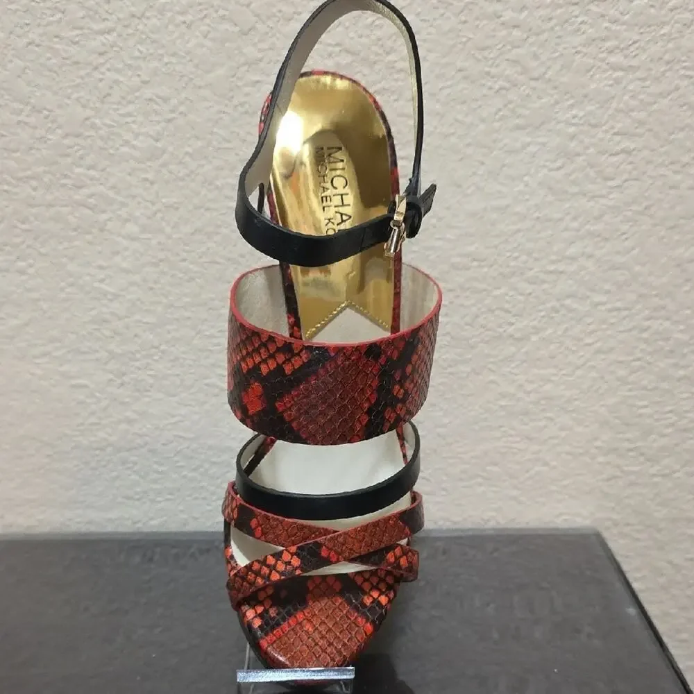 MICHAEL Michael Kors Mandarin and Black Snakeskin Heels